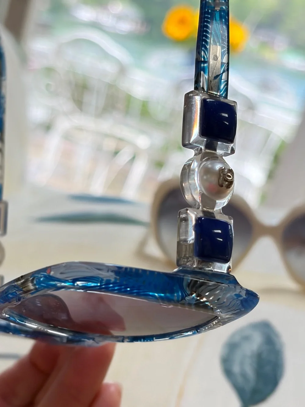 CHANEL Blue Patterned Square Sunglasses with Gradient Lenses